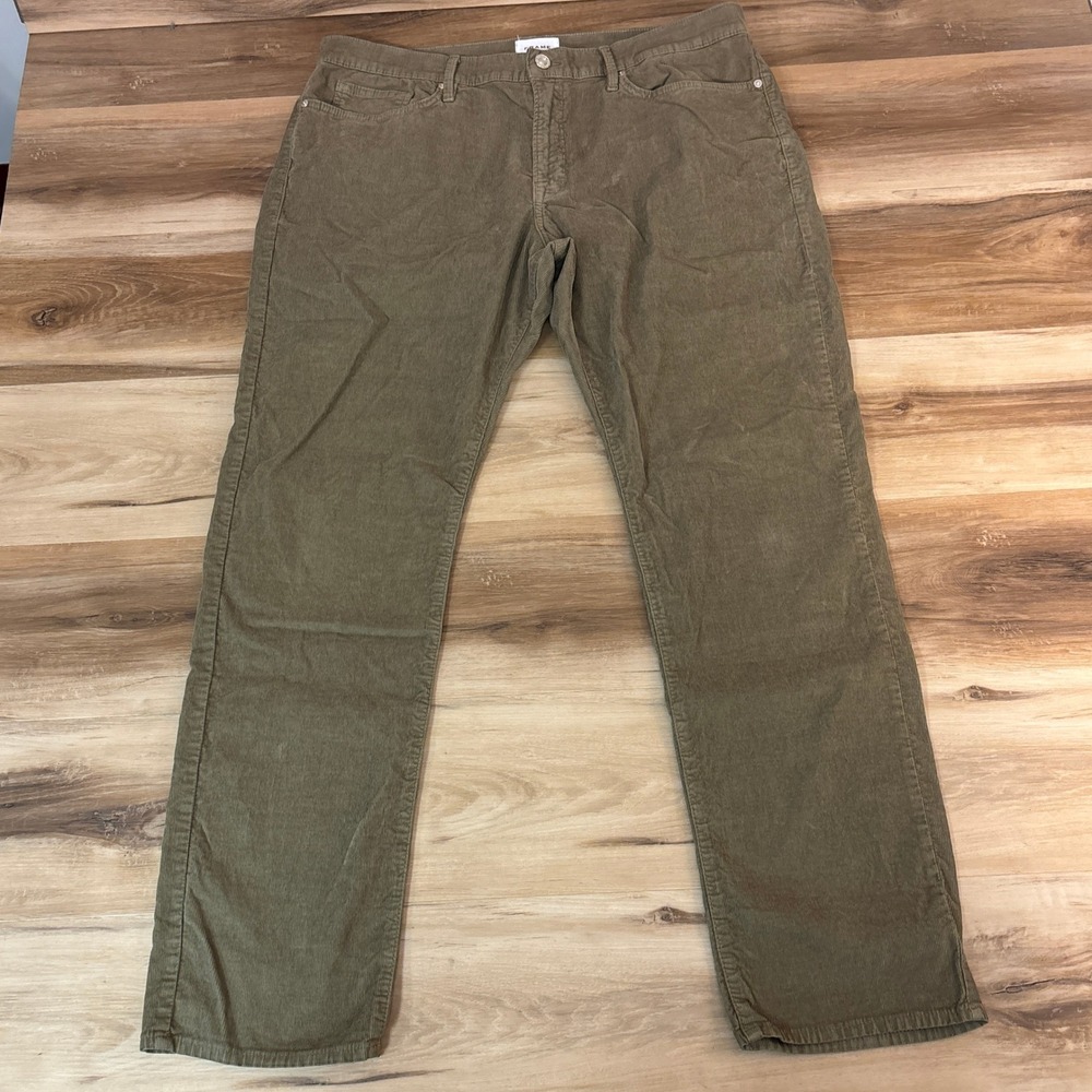 FRAME L'Homme Slim Corduroy Pants Mens Size 38 Khaki Green Cotton Blend‎
